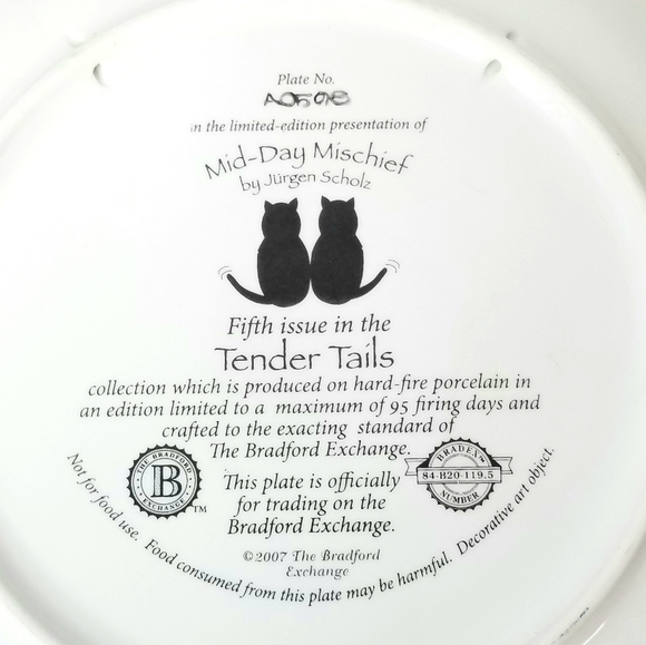 2007 Bradford Exchange Tender Tails by Jürgen Scholz Cat Collectible Plates - Picture 3 of 3